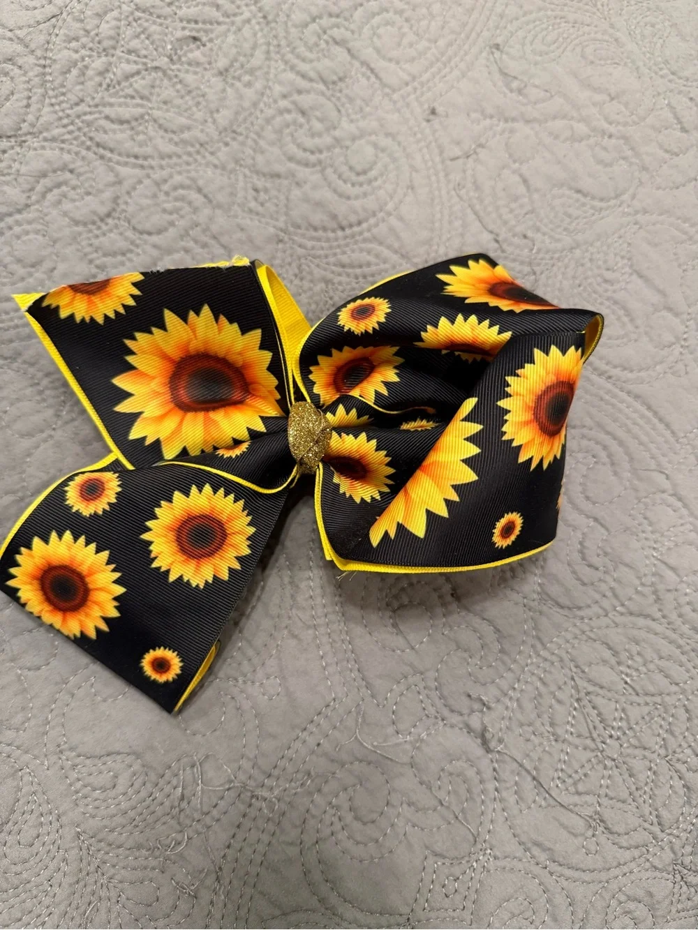 Large Sunflower Print Black Hair Bow